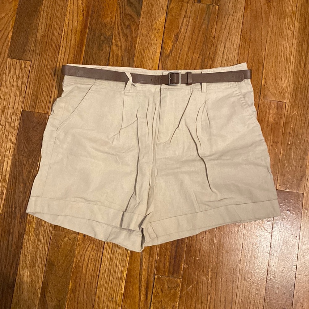 Forever21 Beige Linen shorts with brown belt